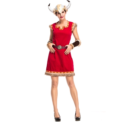 2018 new Halloween red Viking female warrior costume party party game suit cow devil COS female