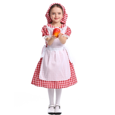 American Century Farm Costume Halloween Fairy Cosplay Lace Red Plaid Beer Dress Maid