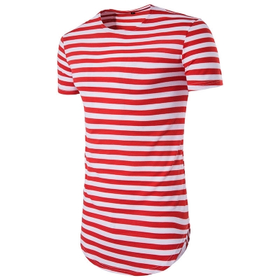 Summer street hip hop men's striped T-shirt round neck round hem striped short-sleeved shirt