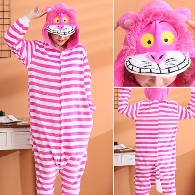 2019 new flannel Cheshire Cat animal conjoined pajamas cartoon men and women wholesale lovers clothes coral autumn and winter