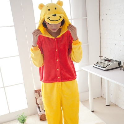 Men and women conjoined animal pajamas cartoon Winnie the bear coral autumn and winter long-sleeved explosion models