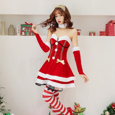 New Japan and South Korea sweetheart Christmas costume tube top Christmas dress Christmas party party stage costumes photo service