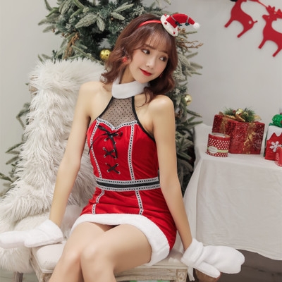 2019 new sexy hanging neck Christmas red dress Christmas costume party night show DS costumes
