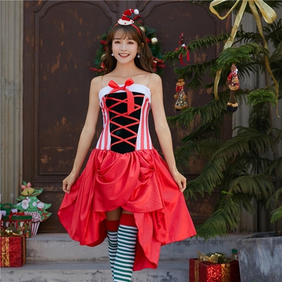 2019 new sweet and lovely Japanese and Korean Christmas skirts split Christmas costumes Christmas party costumes