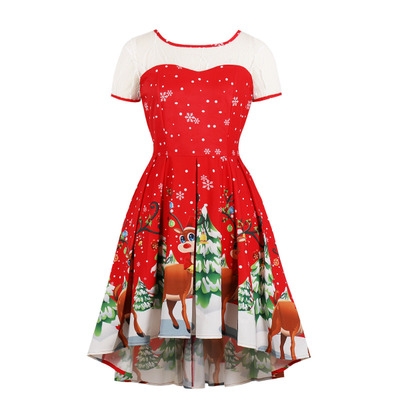 2020 European and American new women's Santa Claus snowflake temperament elegant printed dress