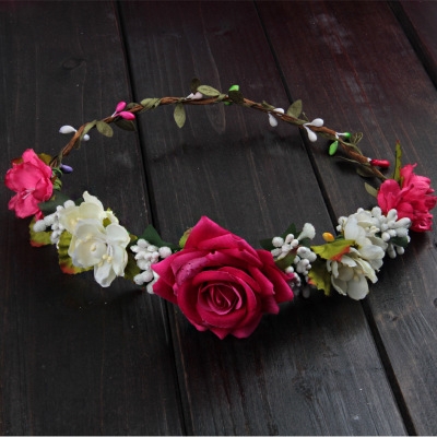 Fashion girl wreath headwear hair accessories rose wreath headband seaside holiday simulation flower bridesmaid decoration