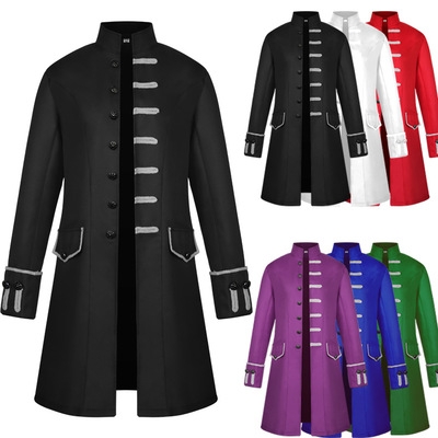 European and American new men's coat jacket windbreaker mid-length steampunk retro stand-up collar medieval