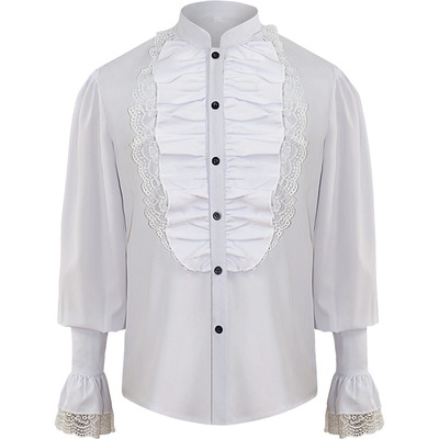 2021 New European and American Men's Folded Pirate Shirt Medieval Costume Steampunk Victorian Top