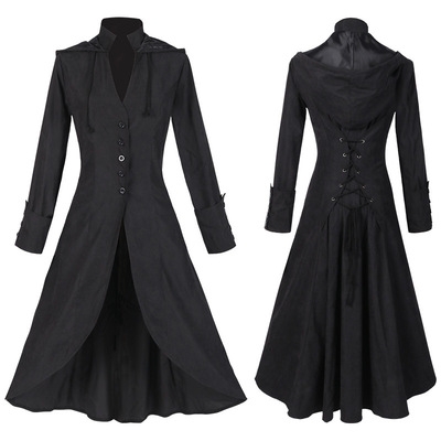 Halloween Medieval Renaissance Holiday Dress Breasted Slim Slim Hooded Swallowtail Solid Color Jacket