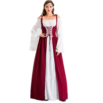 Europe and America Medieval Renaissance Robe Vintage Dress Banded Waist Palace Long Dress