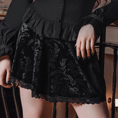 European and American style 2022 spring and summer printed slim skirt dark country style lace stitching personalized skirt