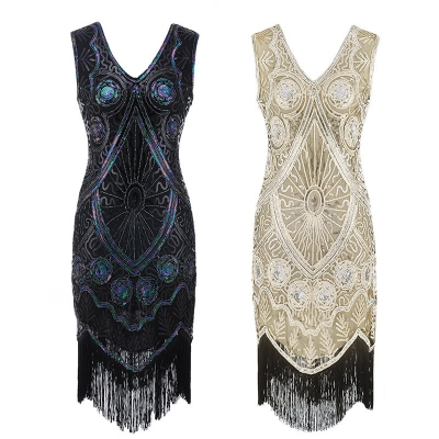New 1920 Vintage Dress Collection Quality Woven Sequined Fringe Dress