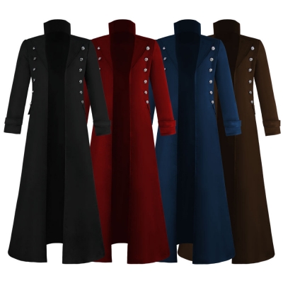 Men's Steampunk Retro Jacket Gothic Victorian Frog Coat Uniform Halloween Costume