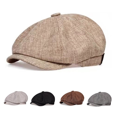 Summer octagonal hat men's spring and autumn thin section breathable imitation hemp cap men's British retro casual beret hat women