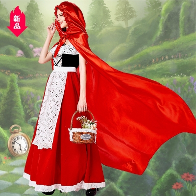 2022 New Halloween Cosplay Little Red Riding Hood Costume European Fairy Tale Scarlet Queen Dress