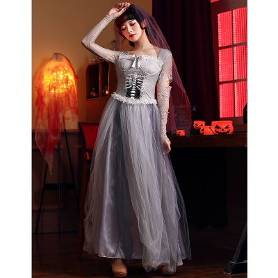 Halloween Costume Ghost Festival Bar Party Horror Hole Mummy Skeleton Skeleton Ghost Bride Tulle Dress