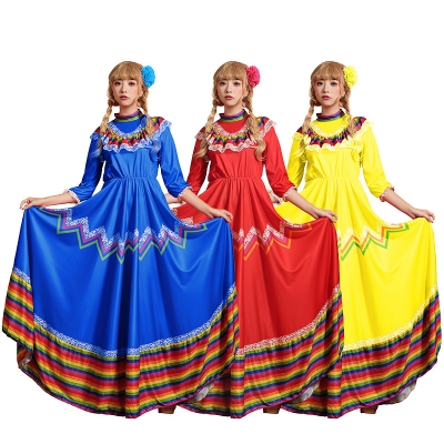 European and American style Mexican element dance skirt with headgear Large skirt festival performance costume three-color selection