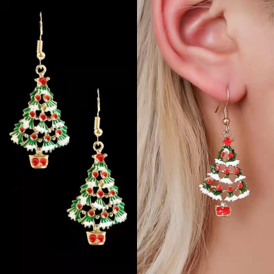 Christmas color cartoon jewelry cute Christmas tree earrings earrings earrings European and American hot selling jewelry