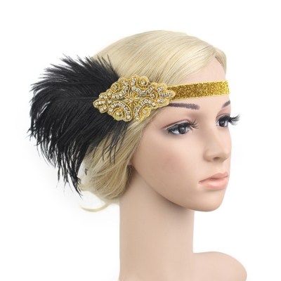 European and American new retro bride head with hot -selling feather hair band handmade women's ball ball head with head jewelry head