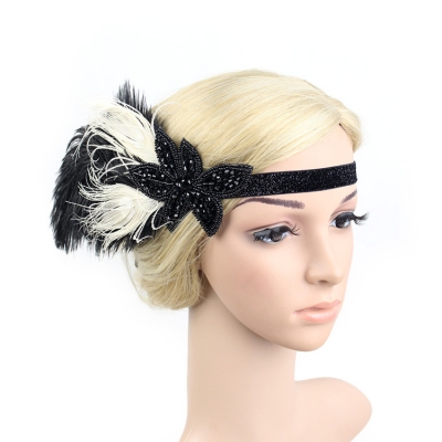 Original handmade feathers with black European and American headdress female hair with forehead sequins inlaid drill band