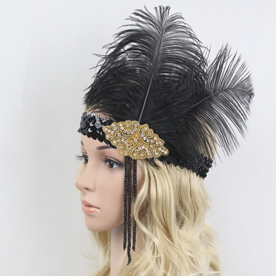 Halloween dance party feather head with Indian sequins head with ostrich feather hair belt