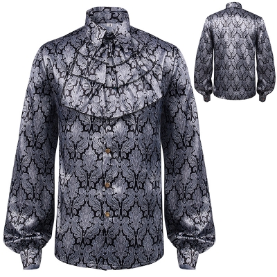 2023 New European and American men's fold shirt medieval clothing steam steaming Victoria top