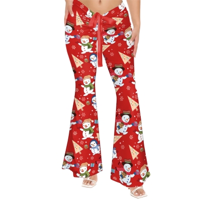 2023 Christmas casual pants flared pants yoga Latin dance digital printing leggings cute outer wearing trousers female