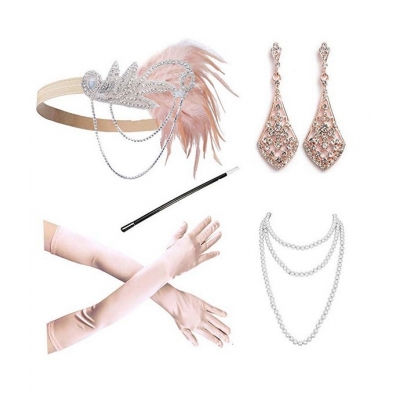 Hot selling 1920s retro feather hair tie suits peacock headwear necklace glove single dance cigarette pole