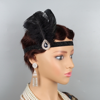 2023 Black Feather Crystal Headpiece Bad Belt 1920s Ladies Band Gatsby Gala