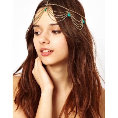 Europe and the United States new vintage diamond hair accessories printed headdress shiny pendant temperament forehead chain headband hair chain forehead accessories
