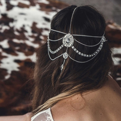 European and American exotic rhinestone headwear eyebrow pendant wavy tassel chain inlaid diamond ancient style forehead hair accessories