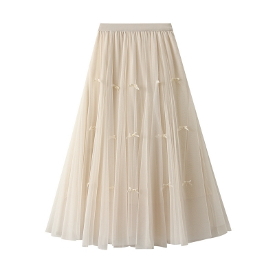 Skirt Gentle Fairy Design Swelling Bow Network Slims and Winter Slender High waist Display Boiler Skirt