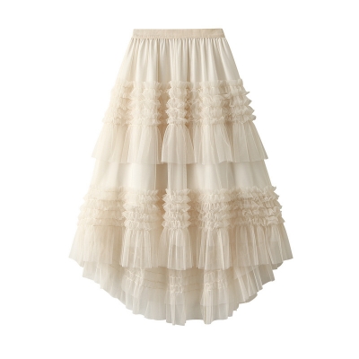 The new versatile mesh long skirt hierarchical heavy workmade cake skirt half -body skirt irregular thin yarn skirt women