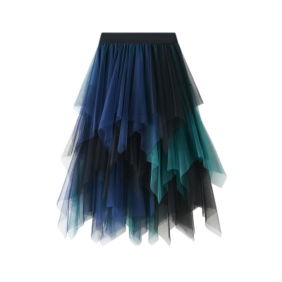 Spring and summer new product color matching mesh multi -layer irregular versatile pine tight waist long skirt skirt