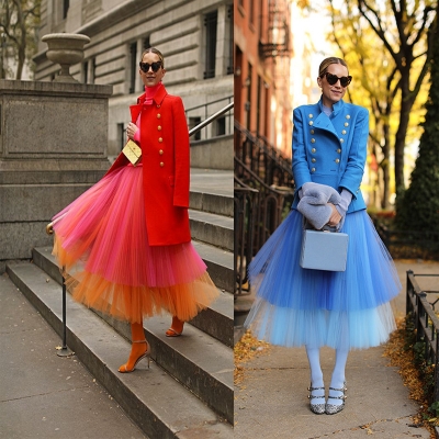 Europe and the United States women's high waist color mesh gauze half dress skirt Peng peng skirt double mesh gauze skirt