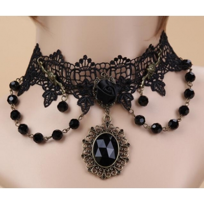 Vintage black crystal lace necklace short necklace crystal clavicle chain