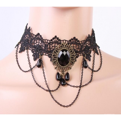 Europe and America exaggerated fashion black lace choker short necklace collarbone chain female