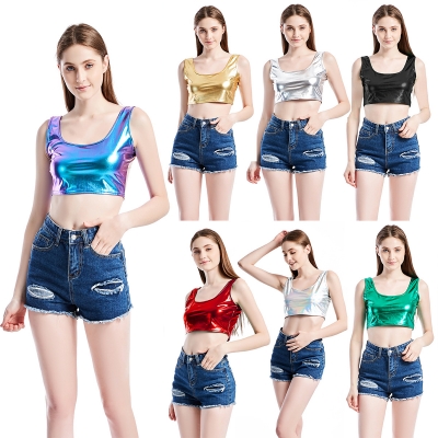 Summer new sexy slim sports I vest bright leather performance clothes stage women's wear