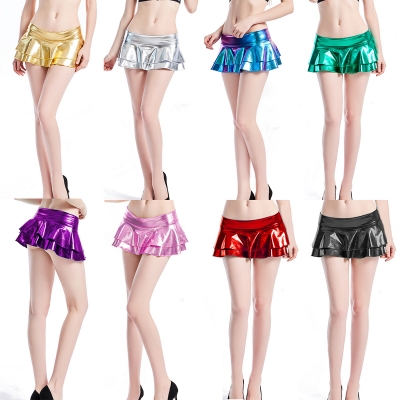 Europe and the United States explosive sexy double-layer miniskirt imitation leather low waist half skirt fun dress performance clothes