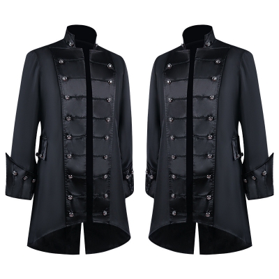 Euramerican men's steampunk medieval tuxedo Gothic Victorian stand-up collar coat uniform