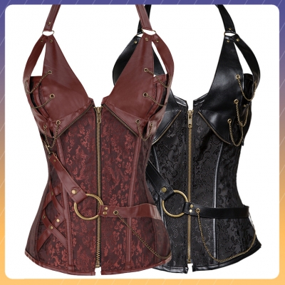 Zipper Palace Shapewear Steel bone metal Goth corset waist Gather abdominal corset Steampunk corset