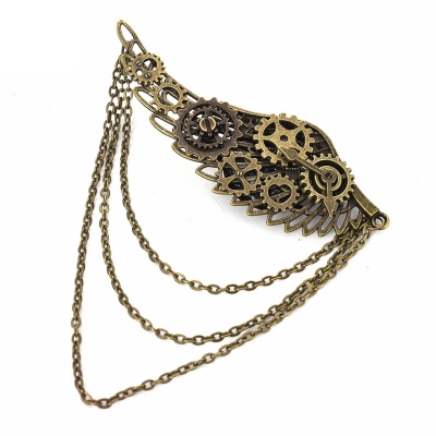 Goth Chain tassel Wing hair accessories Edge Clip Gear pointer Punk hair clip brooch dual-use punk accessories