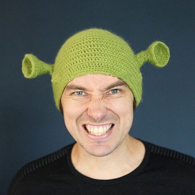 New European and American hand-woven wool adult green monster Shrek hat