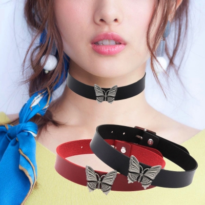 Dark Retro Choker Leather Collar Necklace Personality Niche High-end Trendy Cool Hot Girl Butterfly Neck Strap Clavicle Necklace