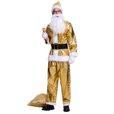 2024 Old Man Golden Christmas Costume Christmas Clothes Adult Men's Performance Party Suit Performance