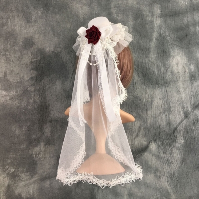 Small hat Lolita retro headdress veil tea party wedding veil travel photo veil hat hairpin headdress