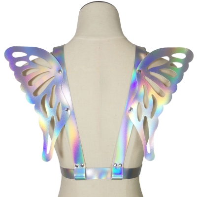 European and American new PU leather angel butterfly wings straps laser colorful reflective restraint body straps