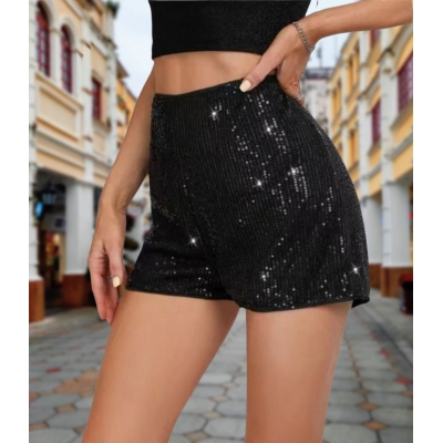 European and American fashion multi-color fashion sequin slim hot pants sequin mid-waist sexy straight shorts