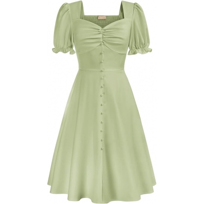 Women's 2024 summer bubble short -sleeved hut dress retro 20th century party skirt