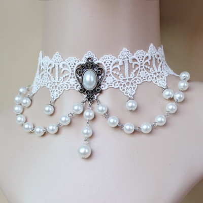 European and American fashion lace neck chain Korean clavicle chain female fake collar short pearl necklace